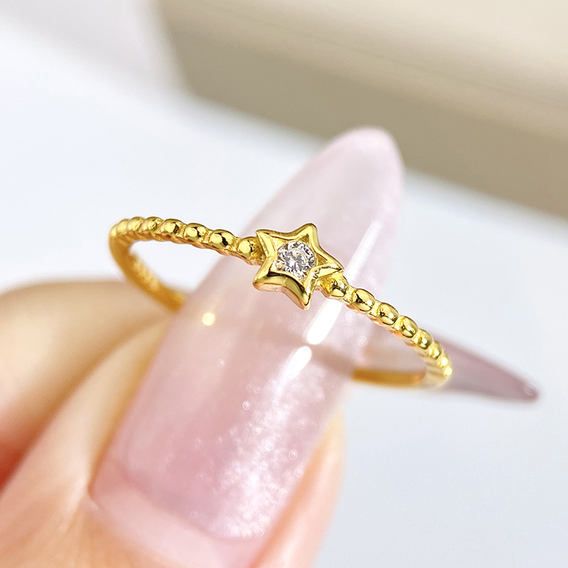 DWJ Cute White Zircon Small Star Gold Ring for Women Party Date Real 925 Sterling Silver Gentle High Quality Jewelry