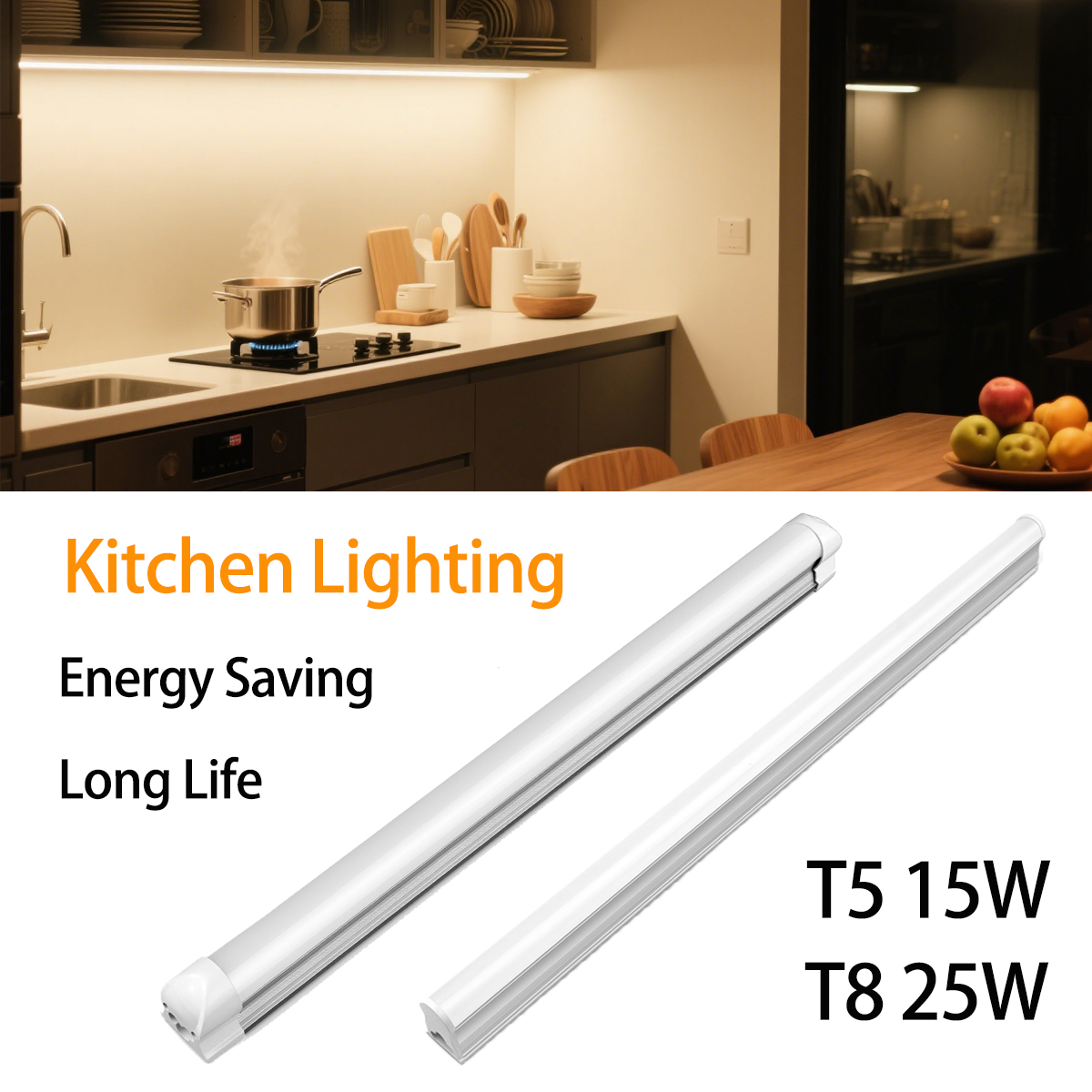 50CM LED Night Light Under Cabinet Lights T5/T8 Tube 220V Ultra Brightness Long Bar Lamp Can DIY Polygon, Kitchen Closet Lightin