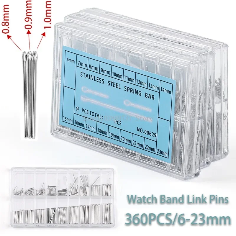 Watch Band Link Pins 360PCS 6-23mm Strainless Steel Latch Pins Watchband Strap Bracelets Connecting Pins Watchmaker Repair Tools