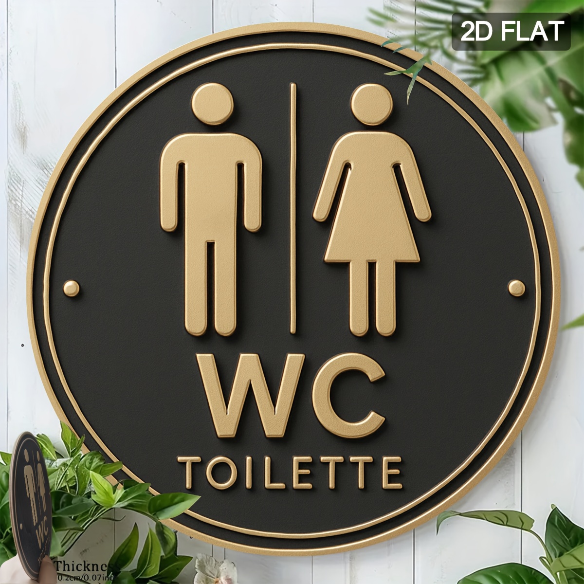 2D flat 1pc modern toilet sign, circular wooden wall sign, multi-functional front door wreath artwork, bathroom door sign