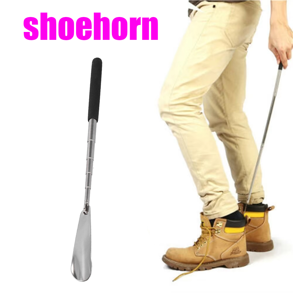 Mobility Aid Shoehorn Long Handle Retractable Stainless Steel For Elderly Unisex Shoe Putting Helper Assistance Device 1 Pcs