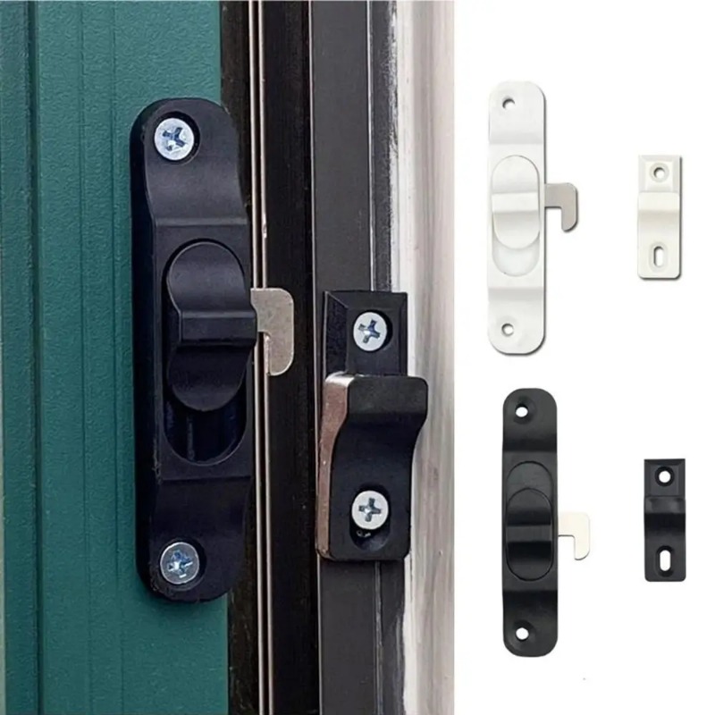 Plastic Folding Trackless Screen Door Latch,Push-Pull Mesh Window Hook Lock,Left & Right Universal Bolts,Anti-theft Lock Buckle