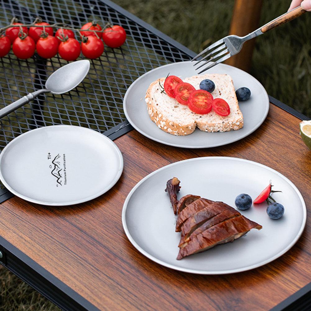 Titanium-Purified Stainless Steel Plate Lightweight Outdoor Camping Tableware Anti-Bacterial Picnic Salad Fruit Household Tray
