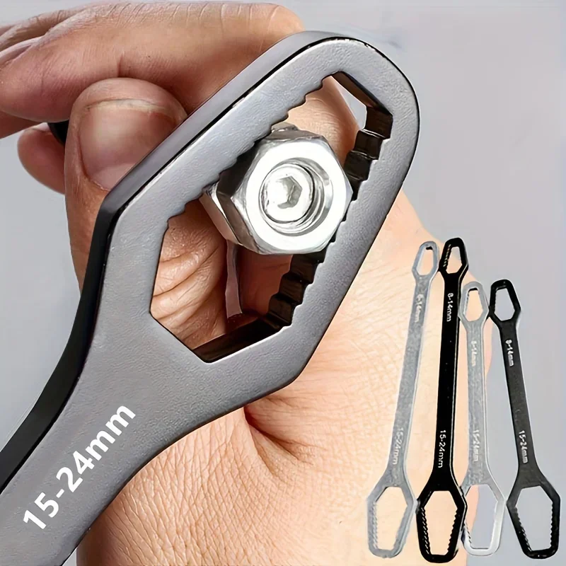 1PC 8-22mm Black Universal Multifunctional Wrench Adjustable Double Headed Plum Blossom Wrench Self Tightening Wrench Tool