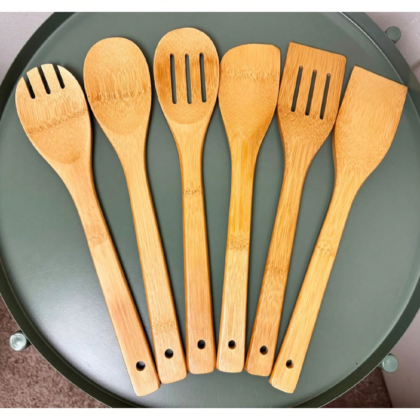 6-Piece Wooden Utensil Set - Natural Bamboo Spoons & Spatulas for Cooking, Kitchen Gadgets, Eco-Friendly Tools