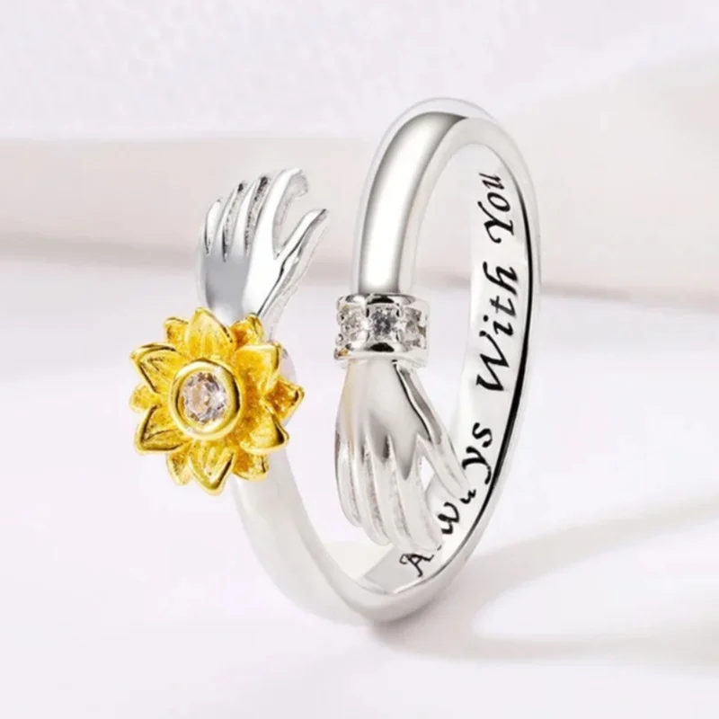 Huitan Exquisite Hands and Flower Design Opening Rings Exquisite Love “always with You” Accessories Chic Sweet Party Jewelry Hot