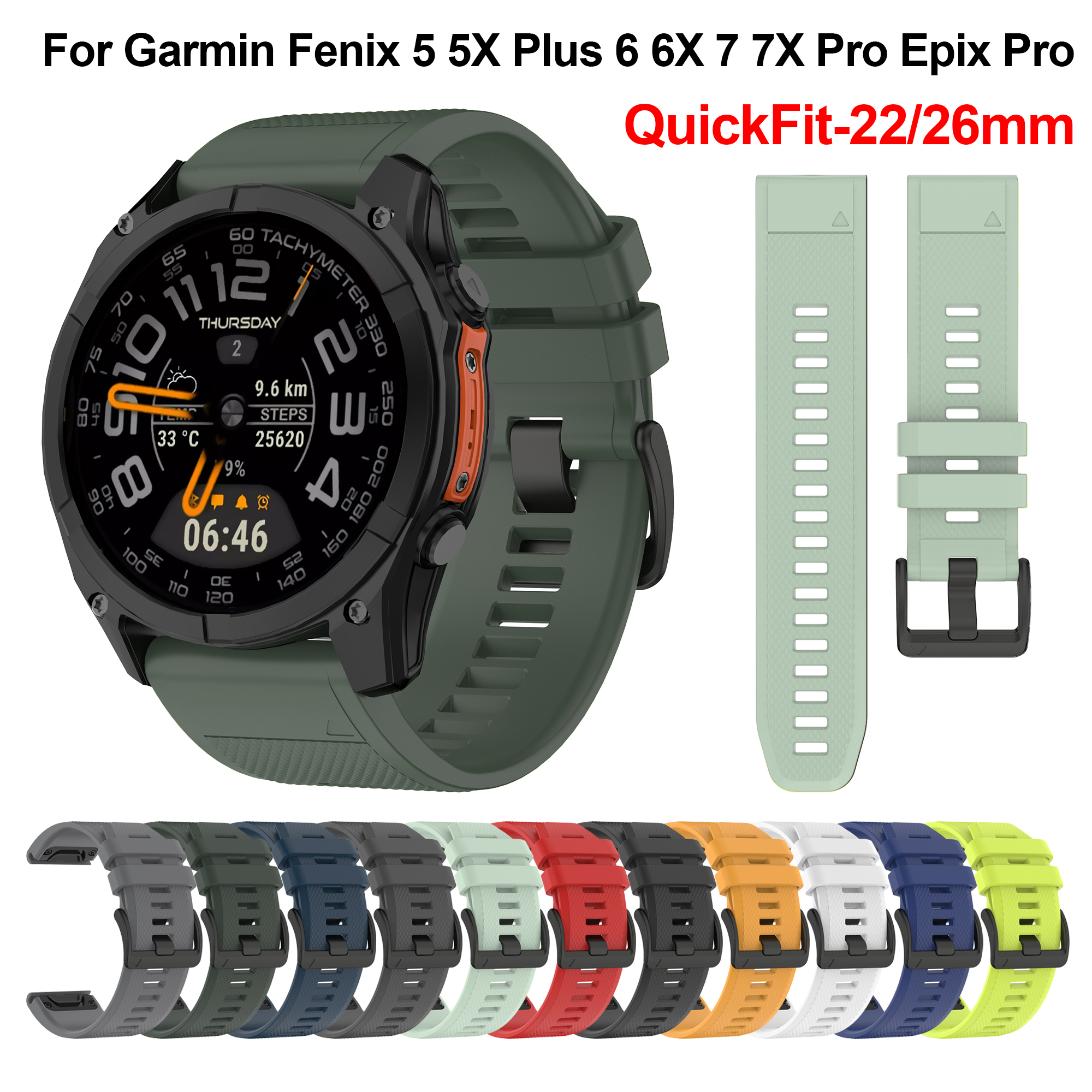 QuickFit 22mm 26mm wide Fenix 7 7X Pro 6 6X 5 5X Plus QuickFit strap instinctive 2 replacement bracelet