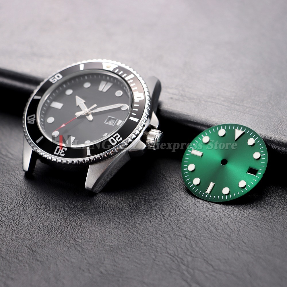 28.5mm Black Green Blue Watch Dial suitable for NH35 NH36 4R36 Movement Sun Pattern Green Luminous For Diving Watch Accessories