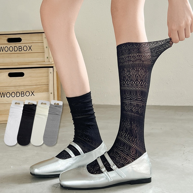 1 Pair Women‘s Openwork Knee High Socks Slouchy Balletcore Mesh Breathable Summer Thin Calf Socks EU 35-40 US 5-9