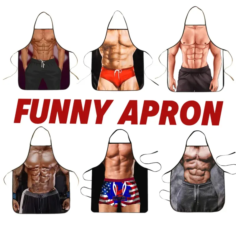 Bodybuilding muscles, figure, chef's apron, washable, waiter's outfit, non-woven fabric, cleaning tools, 50x70cm