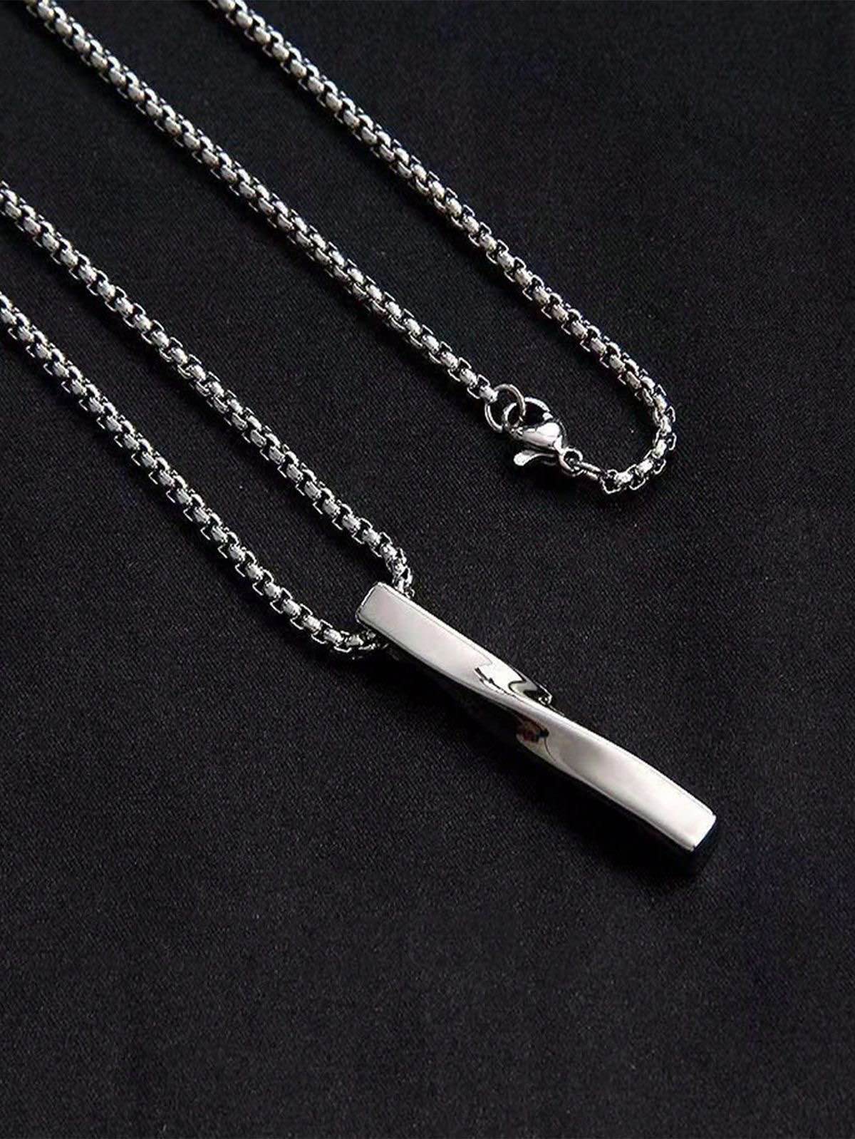 Ring Nepal Luxury Stainless Steel Infinity Twist Bar Pendant Necklace for Men