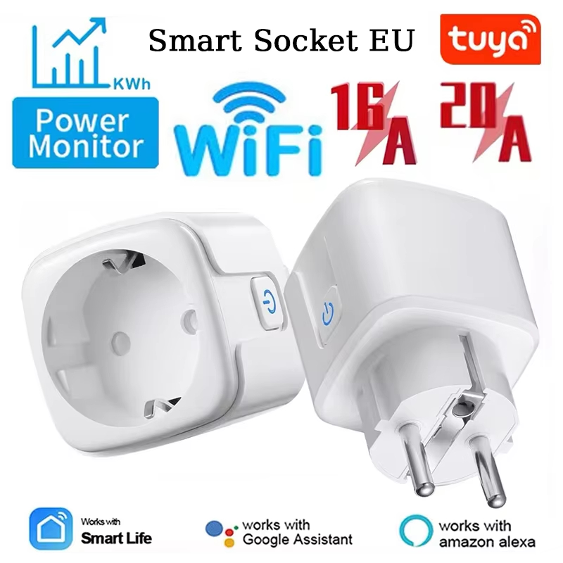 Tuya WiFi Smart Plug 16A/20A EU Smart Socket With Power Monitoring Timing Function Smart Life APP Voice Control Via Alexa