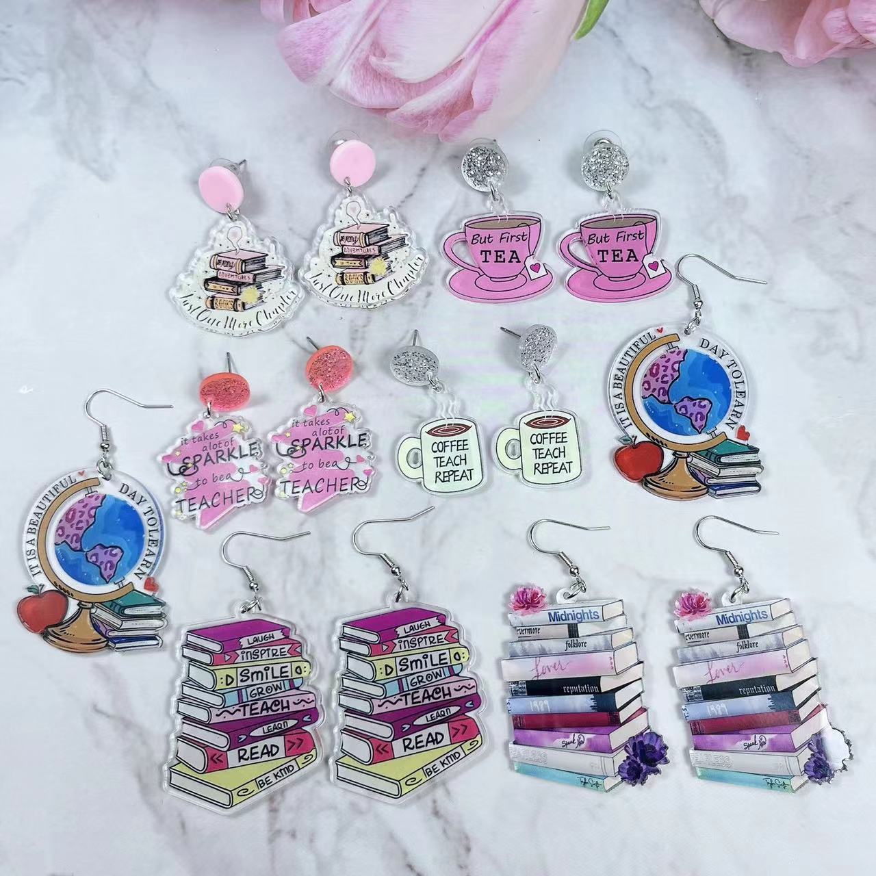 1 Pair Acrylic Earrings With Letters Print Stylish For Teacher Teacher's Day Back-to-school Girls Accessories