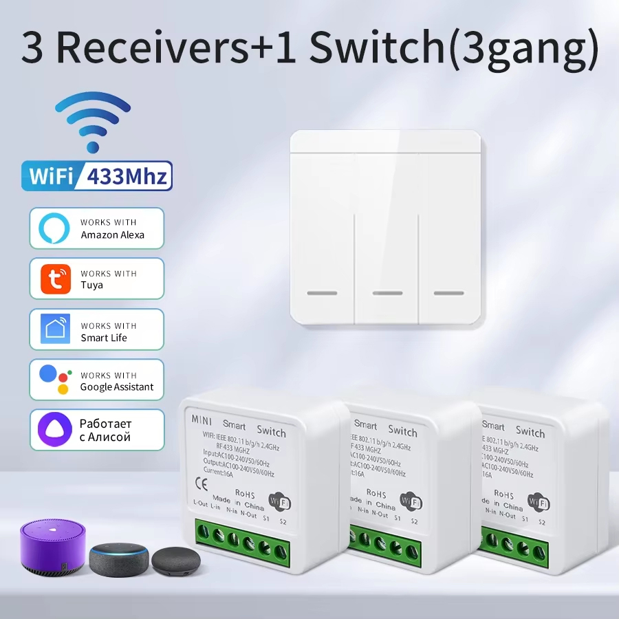 WiFi Smart Button Light Switch 1/2/3 Gang Smart Home Wall Switch Work With Smart Life APP Alexa Home Voice Control
