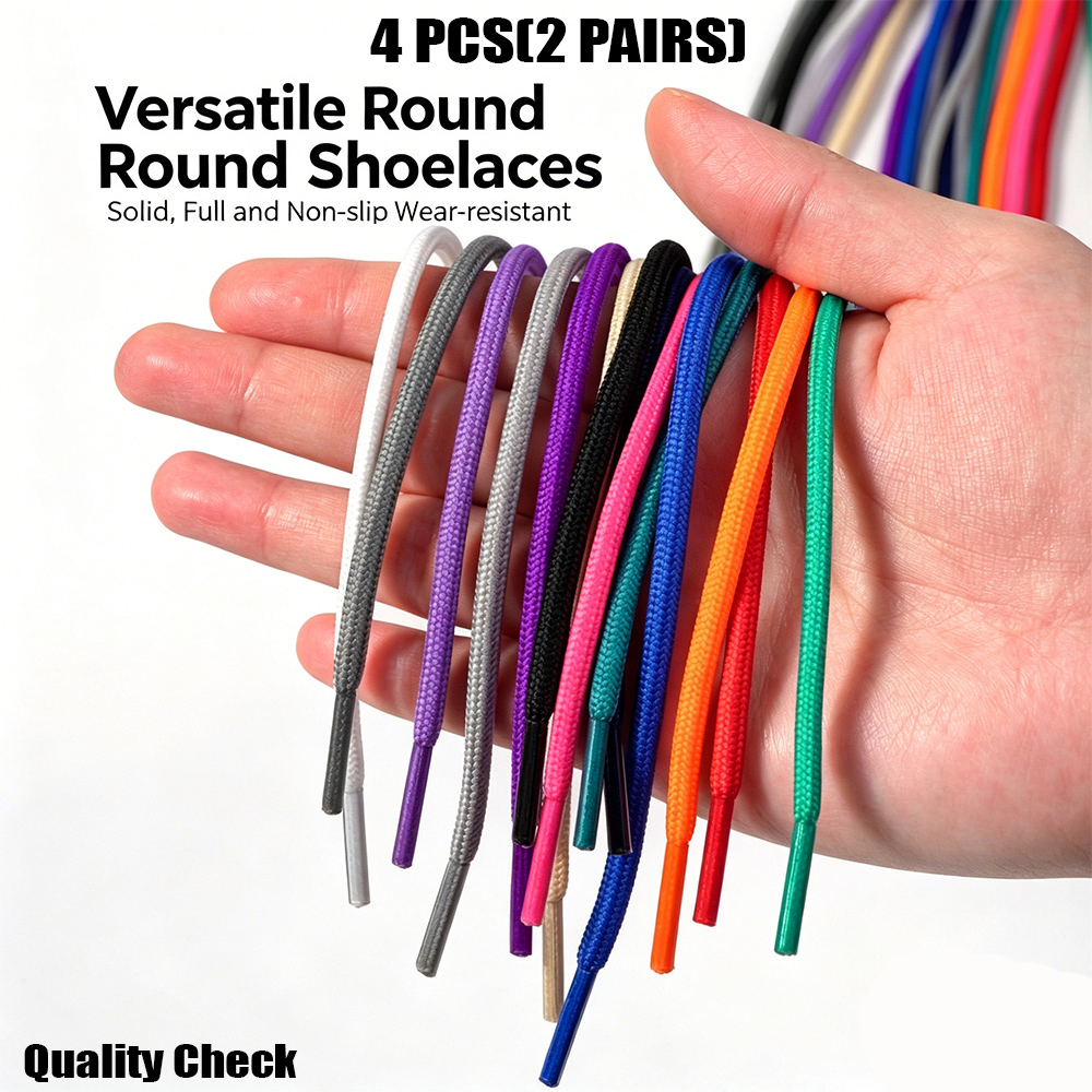 4 Pcs(2 Pairs) Round Shoelaces 4mm for Sneakers Yeezy Boots, Durable Anti-Slip Sports Laces, 80-160cm Solid Colors Replacement