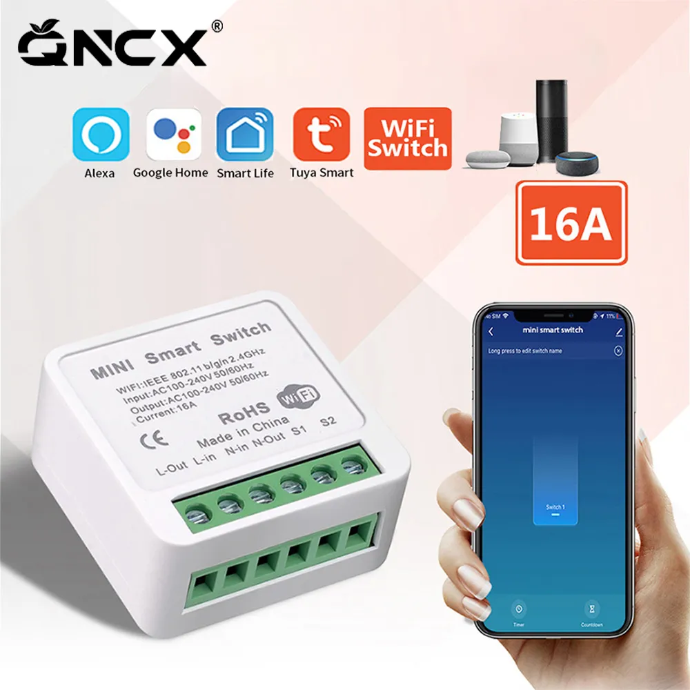 16A Mini Wifi DIY Light Switches Module 2-way Control Work With Tuya Smart Life Alexa Alice Home