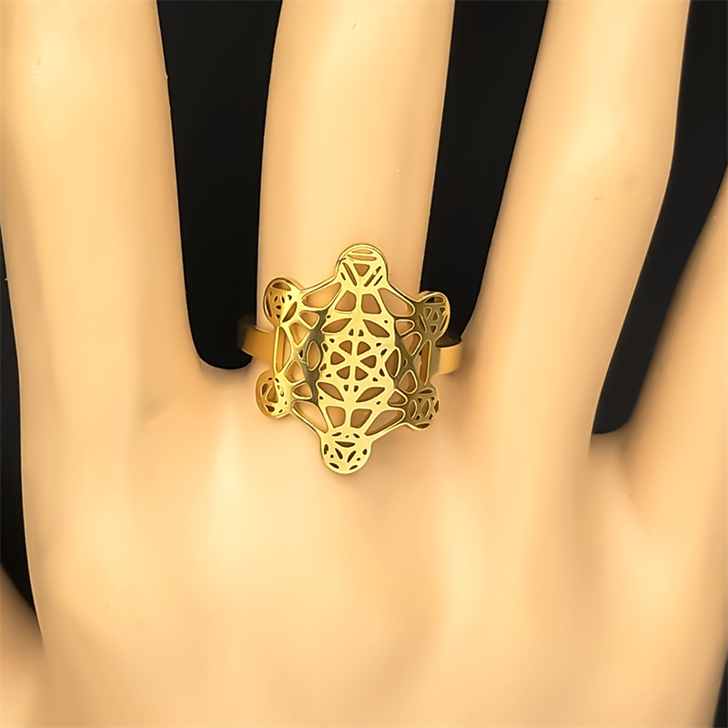Large Archangel Metatron Cube Geometry Ring For Women Men Stainless Steel Silver Color Flower Of Life Rings Jewelry