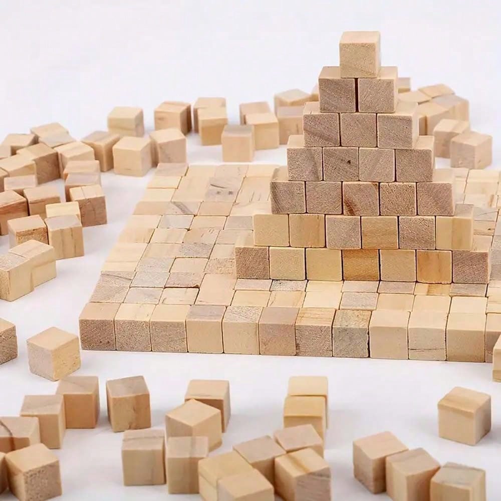 100pcs Unfinished Blank Mini DIY Wooden Square Solid Cubes for Woodwork Craft