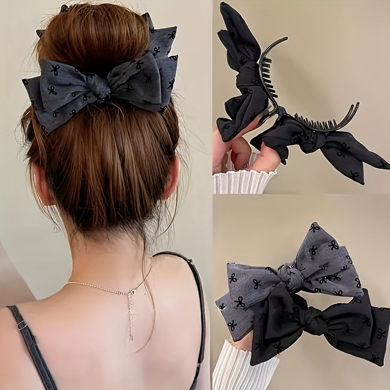 1pc Dark Bow Hair Clip with Matte Fabric Suitable for Round Styling Light Mature Style Simple Personalized Hair Accessories
