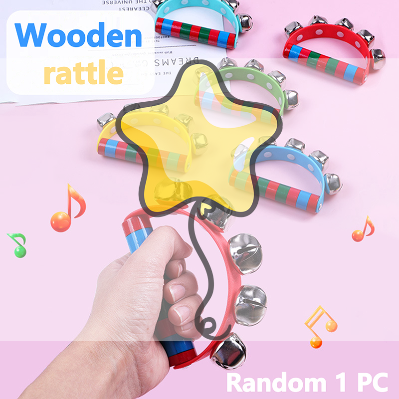 1PC Children's Intellectual Props Handbell Hand Bells With 5 Jingle Bells Wood Handle Musical Instrument Toy For Music Class