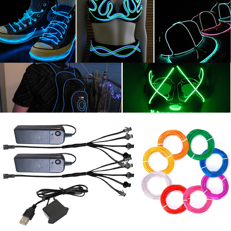 LED Car Interior Decoration Light EL Wiring Neon Strip For Auto DIY Flexible Ambient Light with USB Drive Ambient Lamp