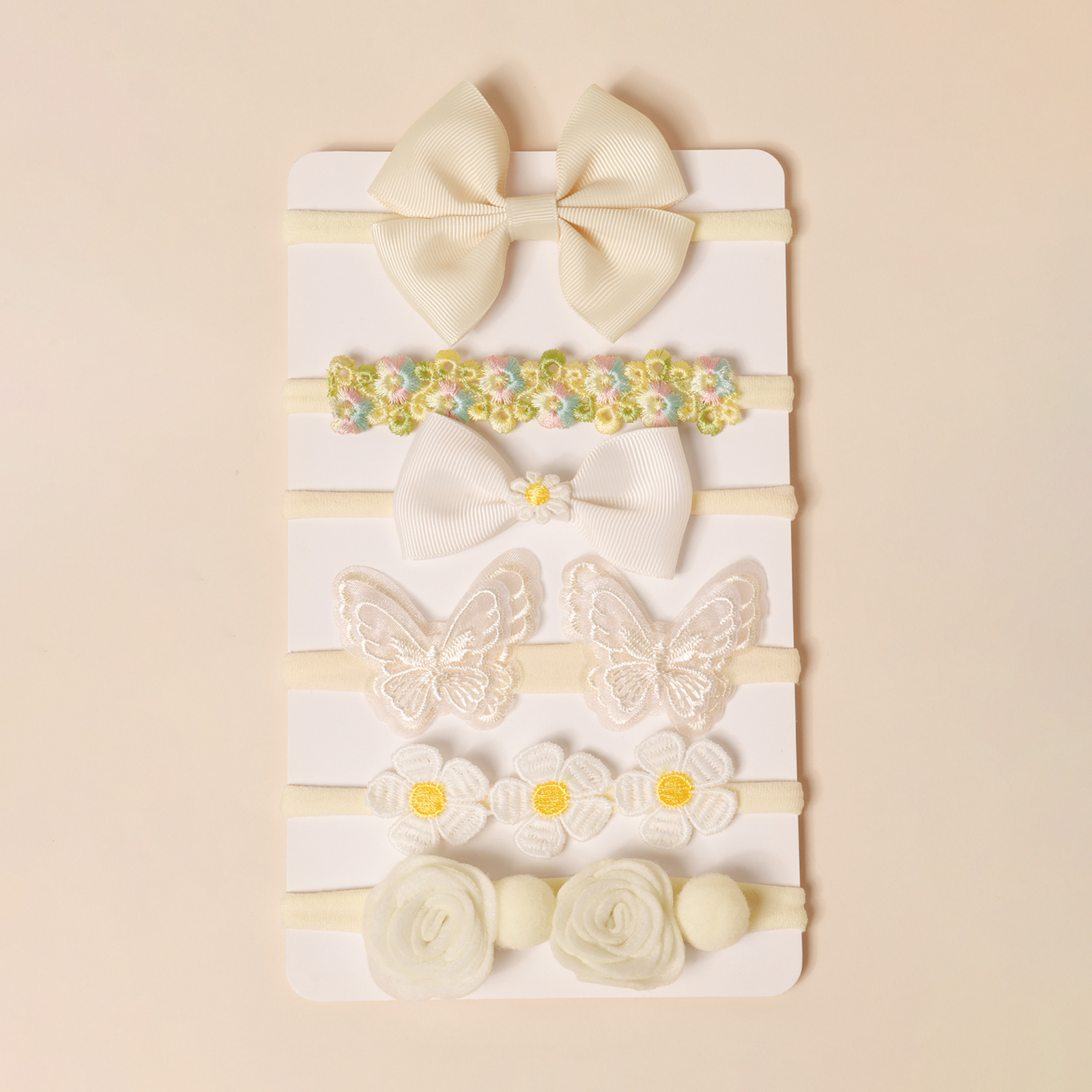 6Pcs/Set Light Yellow Series Baby Bows Small Flower Headband Girls Children Nylon Cute Hair Bands Newborn Soft Hair Accessories