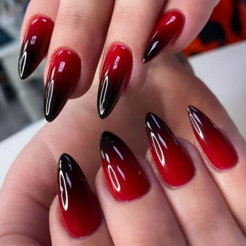 Elevate Your Style with 24pcs Long almond Gradient nails and black nails design acrylic press on nails almond Fit Perfectly fals