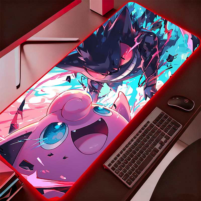 Computer Backlight Mouse Pad Pokemon Pikachu Gengar RGB Gaming MousePad Large LED Gamer Keyboard Pad XXL PC Desk Mat Tapis