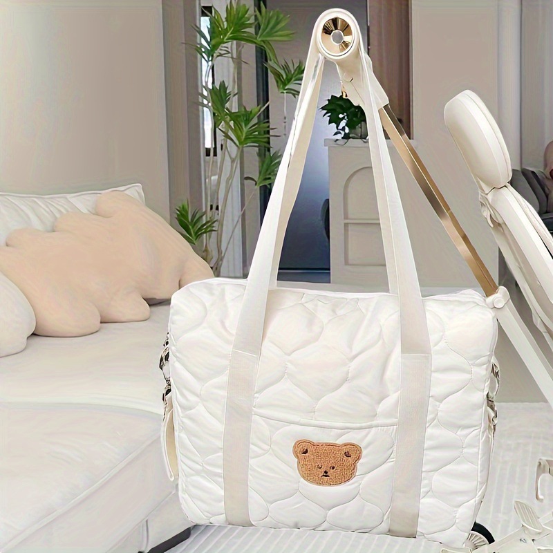 Mommy Handbag with Cute Bear Design - Large Capacity Multifunctional Portable Baby Car Storage Bag for Bottles Diapers & Clothes