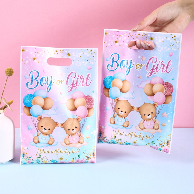 10/20/50pcs Gender Reveal Gift Bags, Blue Pink Bear Theme Gender Reveal Party Favor Bags for Gender Reveal & Baby Shower Decor