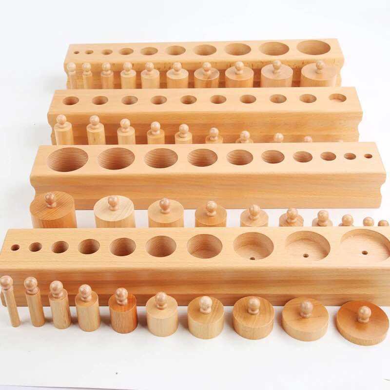 Knobbed Cylinder Sockets Blocks Wooden Educational Montessori Kids Teaching Kit