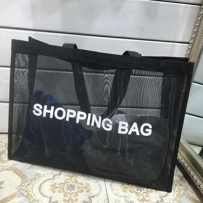 Transparent Nylon Mesh Shopping Bag Transparent Large Capacity One Shoulder Handbag Breathable Beach Travel 2024 New