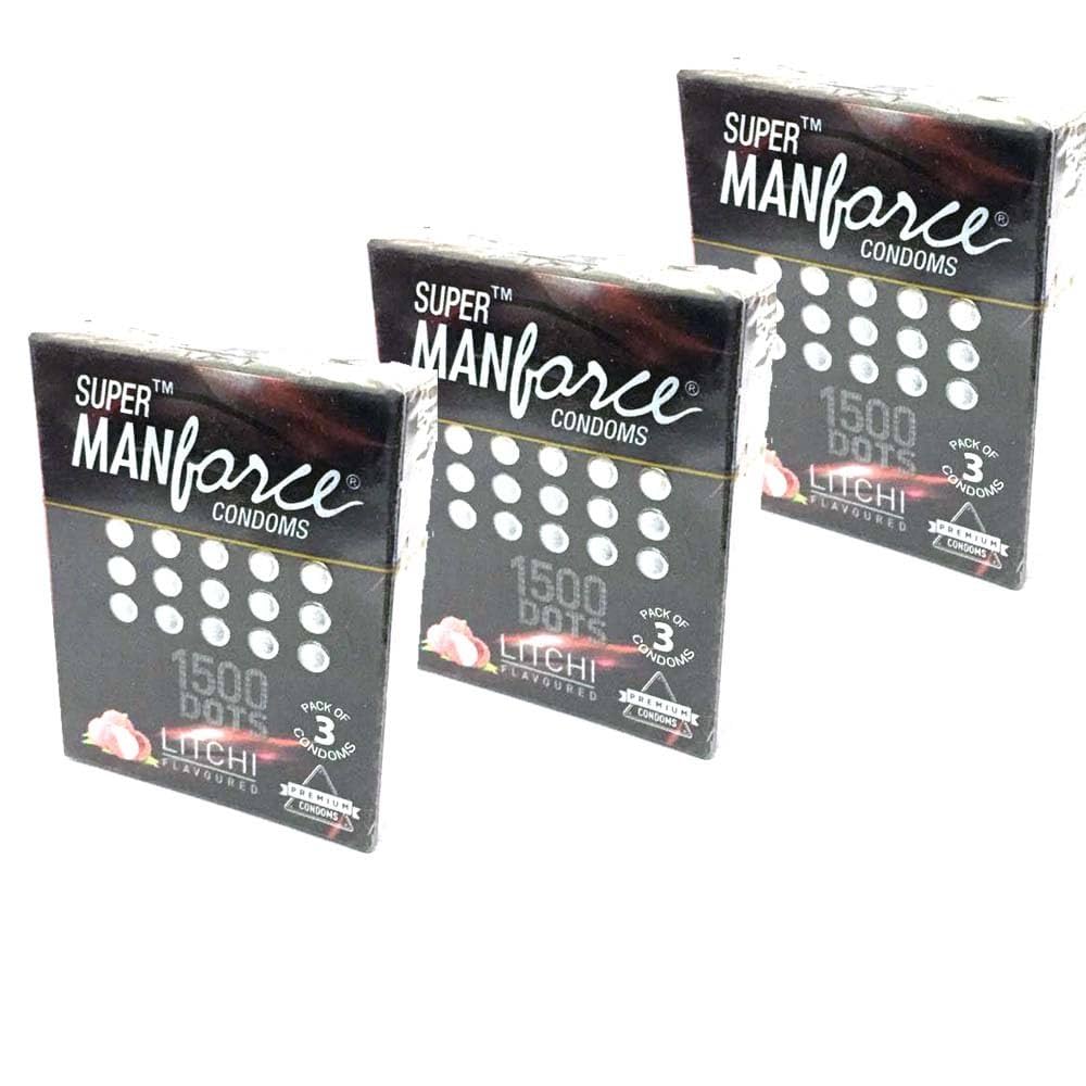 Manforce Super Dotted Litchi flavoured Condoms set of 3 pack of 3 pieces= 9 pcs