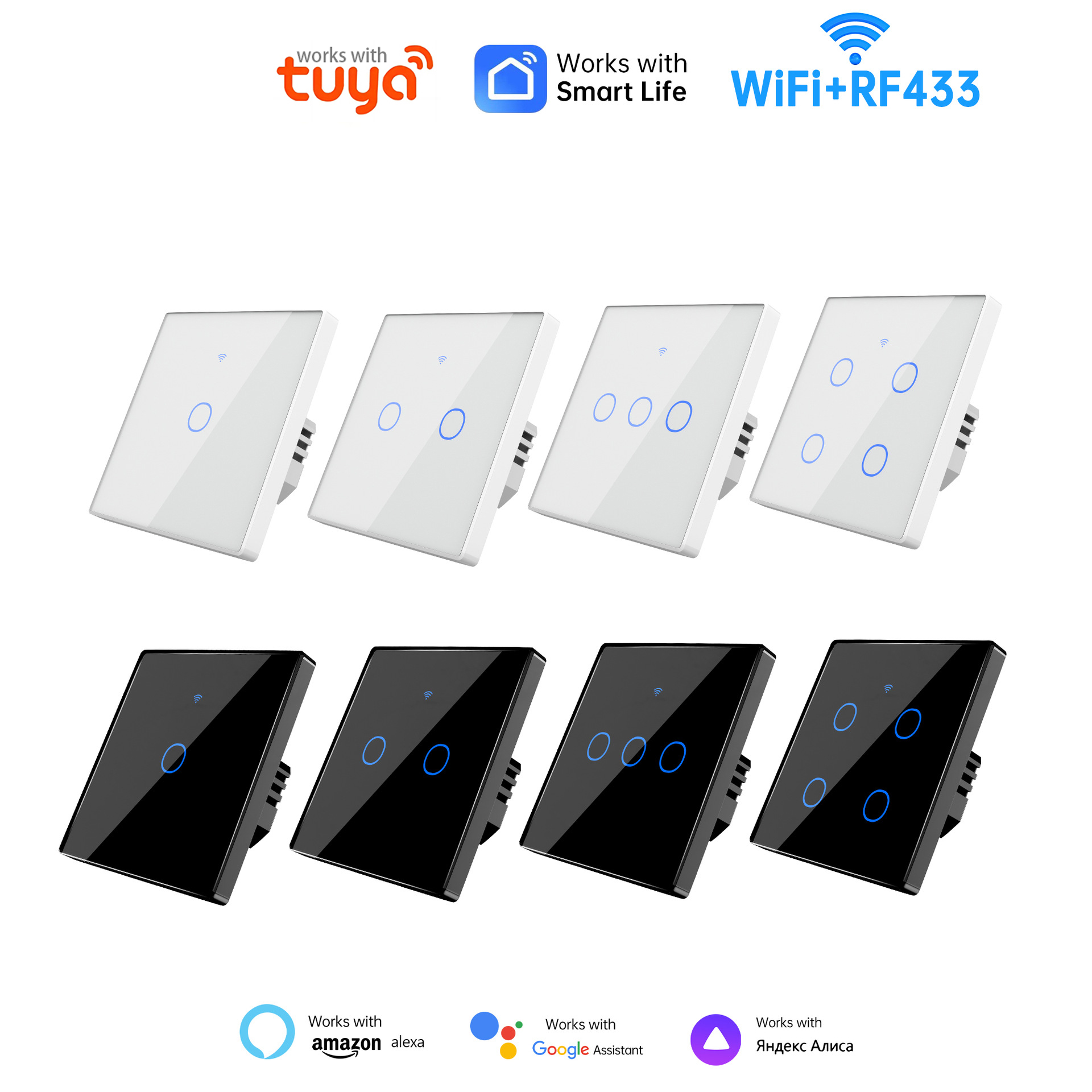 WiFi Smart Switch EU Light Wall Touch Switch 220V No Need Neutral Wire Works with Tuya Smart Life App Alexa Home