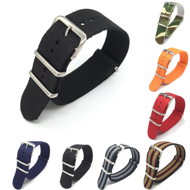 Nylon Strap 18mm 20mm 22mm 24mm Solid Bracelet Fabric Nylon Watch Woven Band Black Buckle Belt