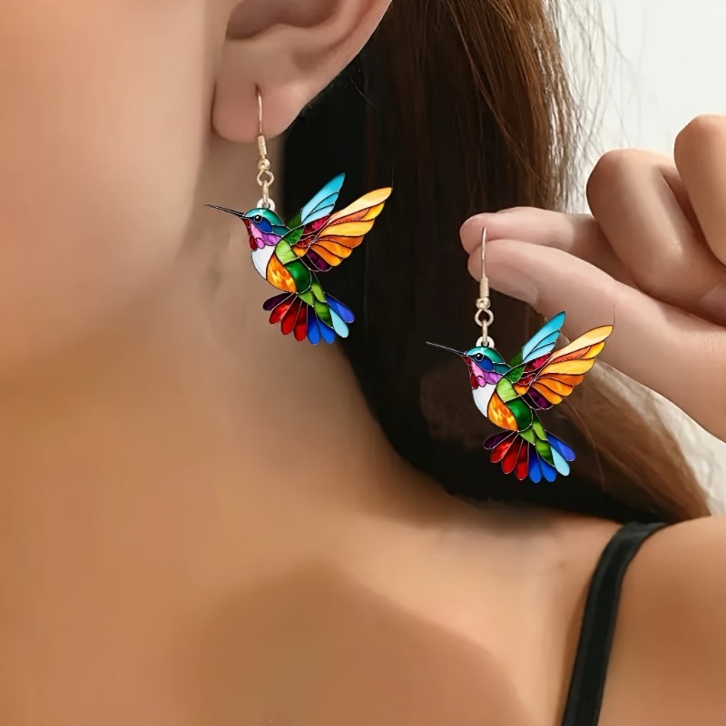 Fashion Colorful Bird Earrings Spring Vintage Acrylic Magpie Parrot Shape Pendant Earrings for Party Vacations