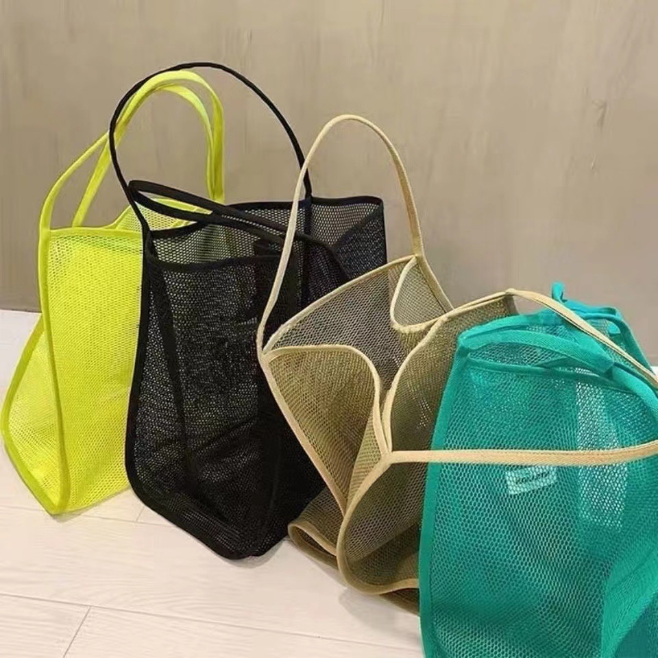 1/2pcs Shopping Bag Portable Beach Bag Large Capacity Multifunctional Mesh Bag Beach Toiletrie Organizer Bag Swimming Supplies