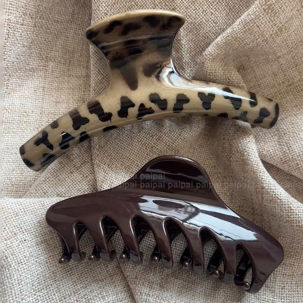 2pcs Vintage Leopard Print Arc Moon Hollow Large Hair Grab Clips Claw For Women French Style Shark Clamp Charm Hair Accessories