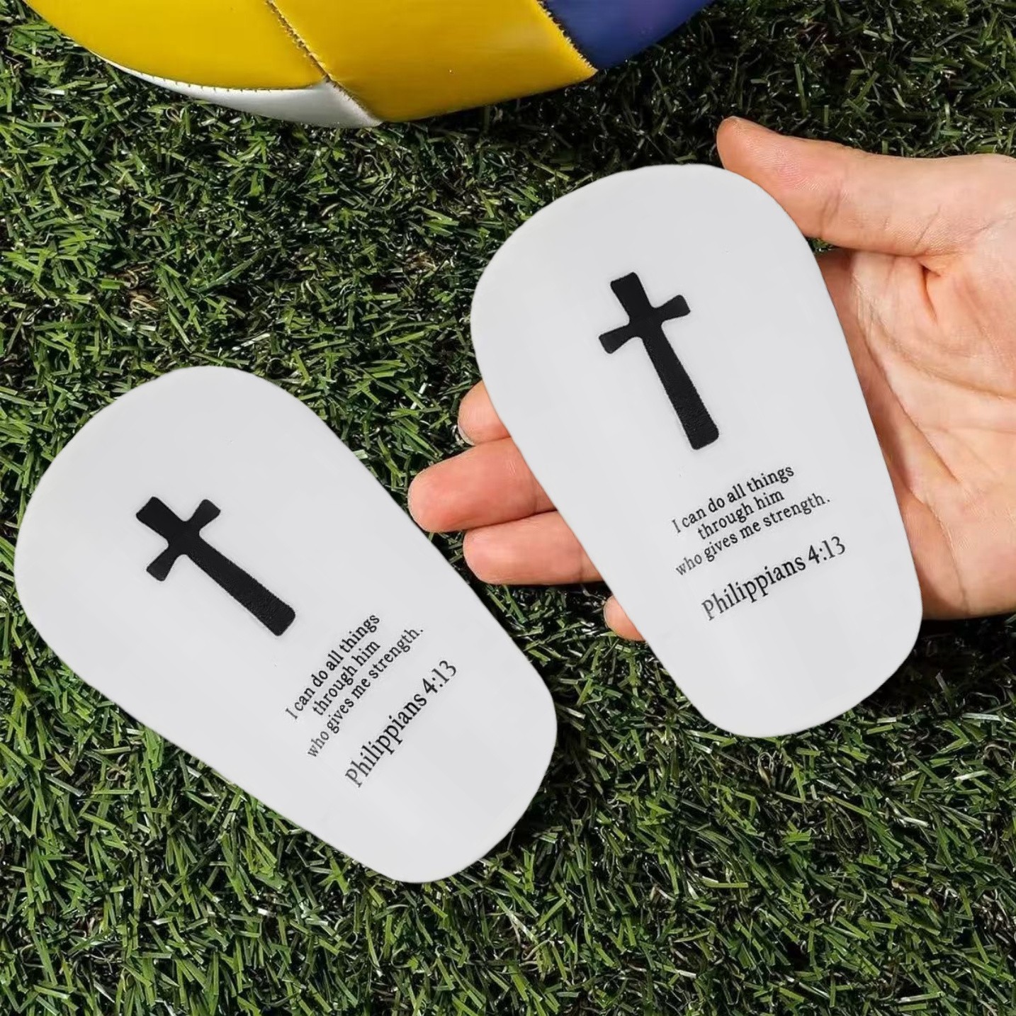 1 Pair of Mini Football Shin Guards - Ultra Small Protective Gear for Men & Women, Blue & White Cracked Ice Design, pp Material