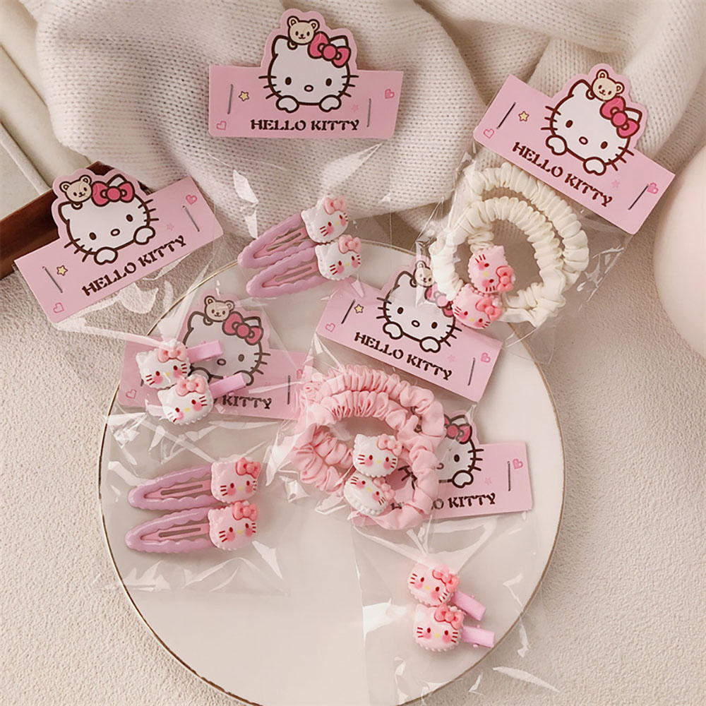 6pcs Sanrio Hello Kitty Hair Accessory Set For Baby Hair Ponytail Styling Anime Cute Hairband Hair Accessories Girl&Holiday