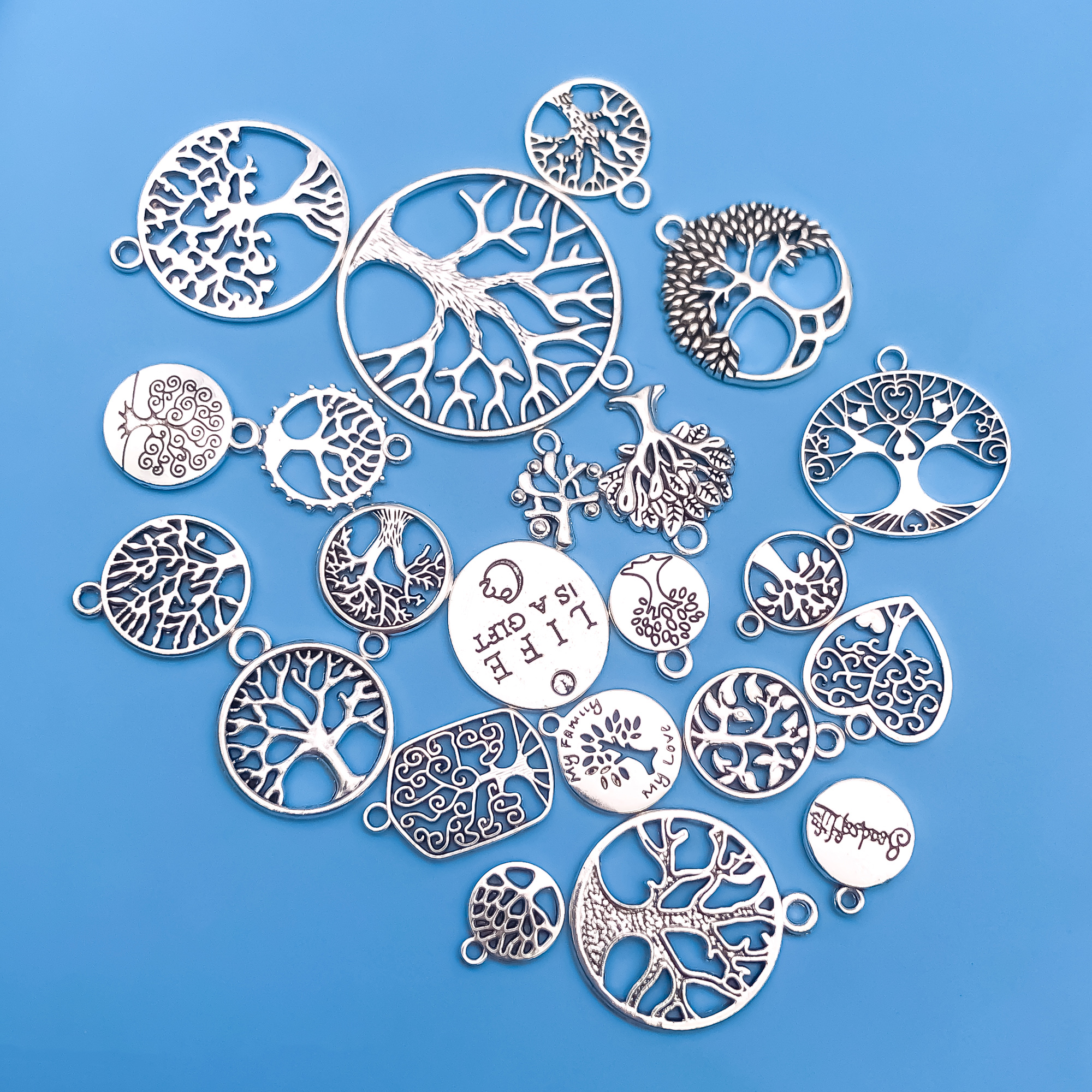 20pcs/Set Zinc Alloy Antique Silvery Tree of Life Shaped Pendants for for DIY Necklace Bracelet Earrings Jewelry Making Handmade