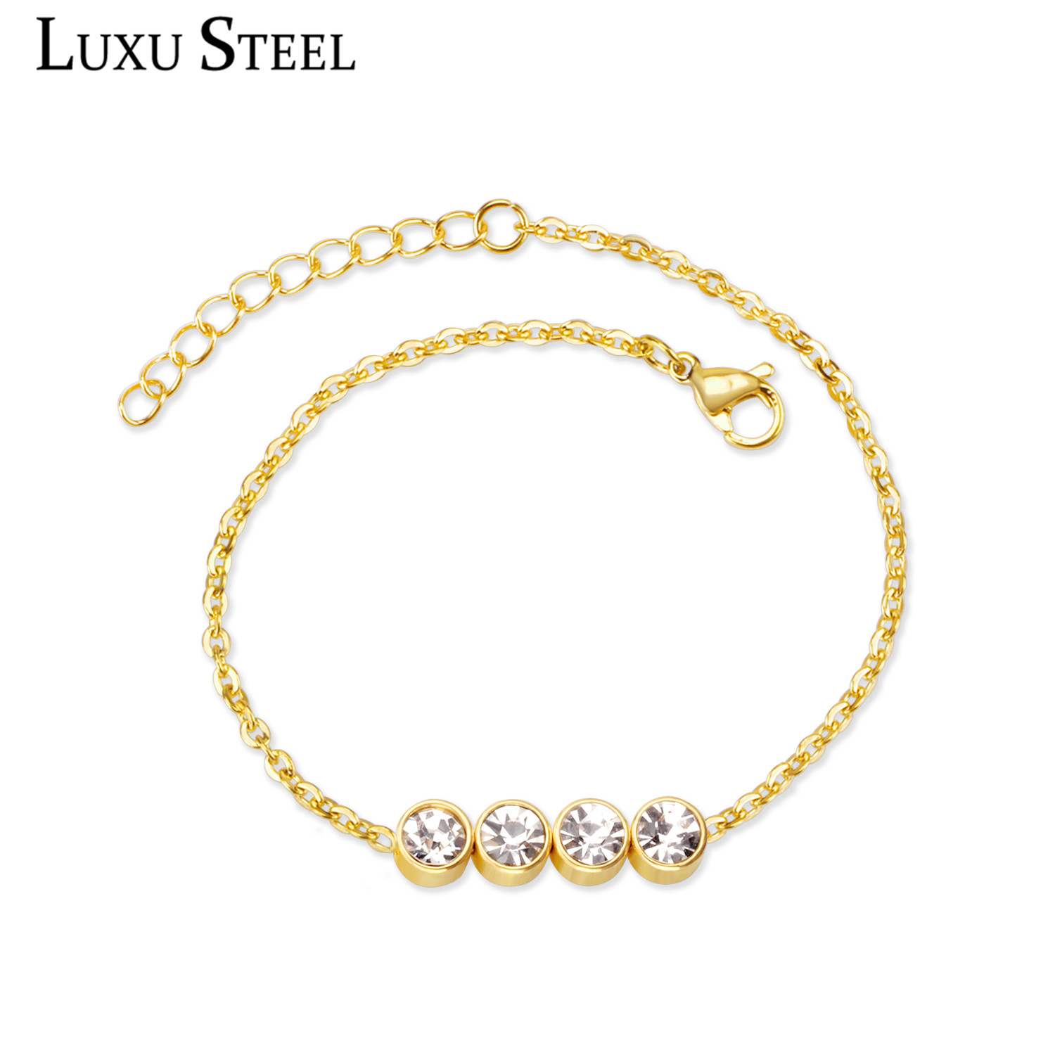 LUXUSTEEL Korean-style Simple Crystal Bracelet for Women, Stainless Steel Accessory, Gold-plated Chain, Wholesale Party Jewelry
