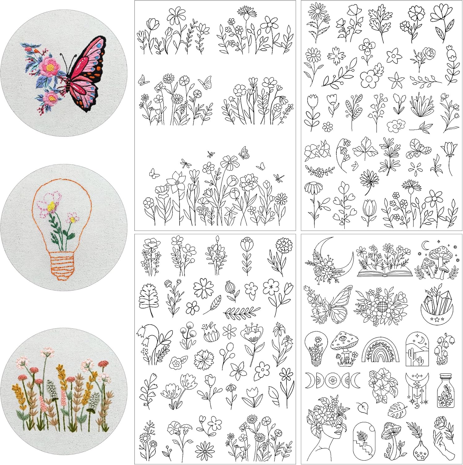 Water Soluble Embroidery Stabilizers Letter Patterns Embroidery Stick and Stitch Paper with Pre-Printed Flowers Patterns