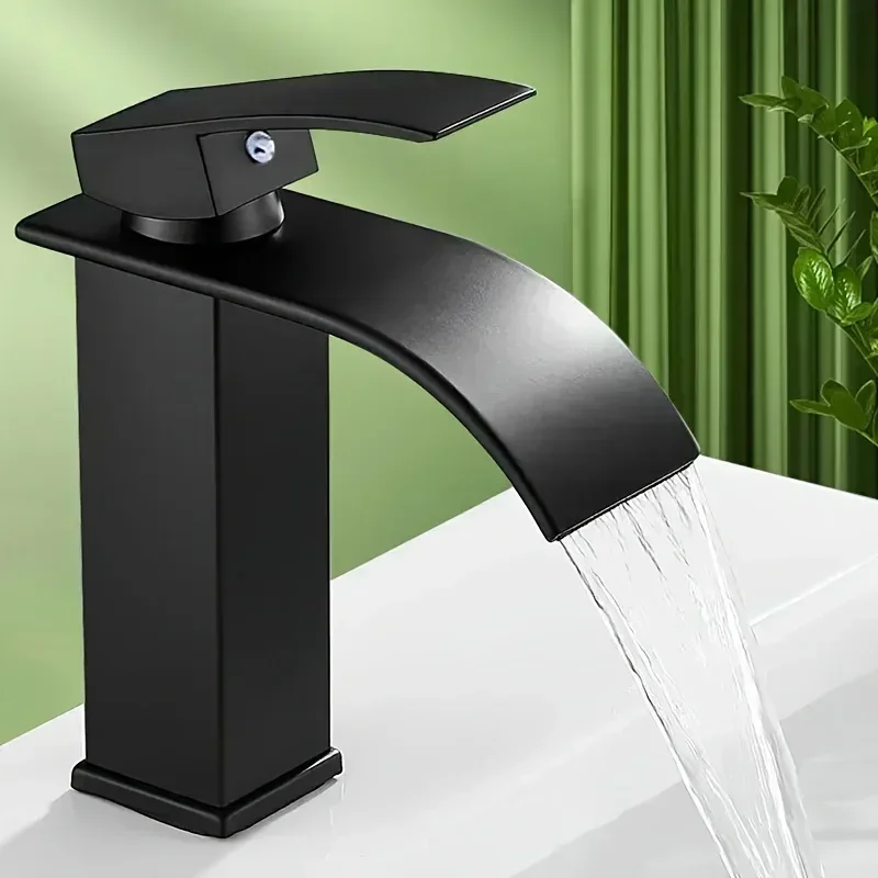 Washbasin Hot and Cold Faucet,Water Saving Design Suitable for Most Sinking Faucets Tube Black Waterfall Household Bathroom