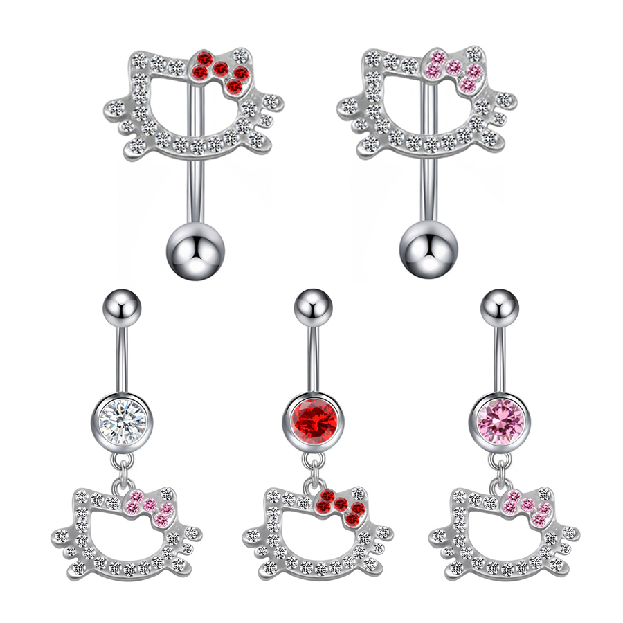 1Pc Belly Button Ring For Women Trendy Pink Butterfly Cute Cat Design Fashion Navel Rings Stainless Steel Piercing Jewelry