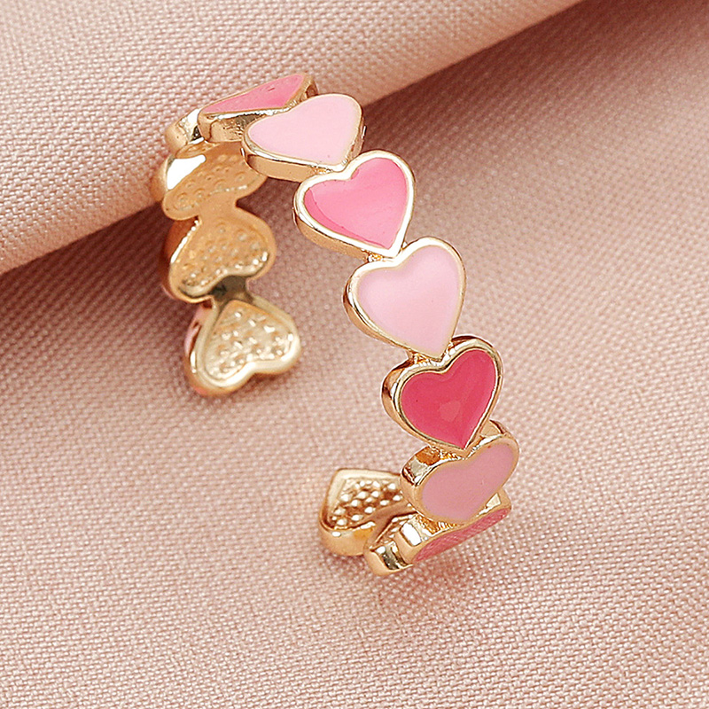 Colorful Love Heart Women's Ring Opening Sweet Enamel Cute Finger Rings Gold Color Vintage Bohemia Jewelry for Women Girls Gifts