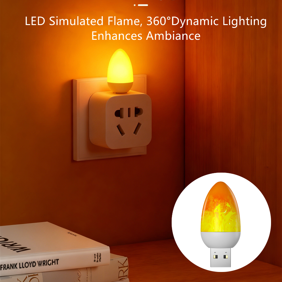 USB LED Dynamic Flame Candle Lights Flash Atmosphere Lamp Portable Camping Lighting Bedroom Decoration Book Light