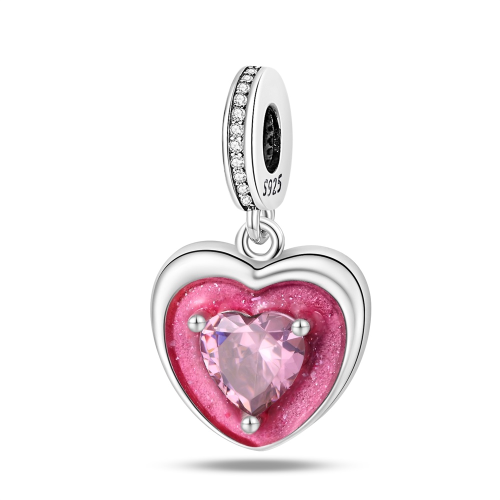 Pink Purple Blue Rose Flower Heart Fit Original 925 Charms Bracelet Beads Romantic Sweet Jewelry  for Women