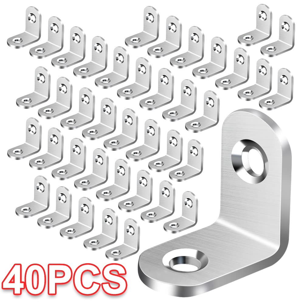 40/20pcs Stainless Steel L Brackets - Small Right Angle Corner Brace for Shelves, Wood Furniture, Chair, Furniture Accessories