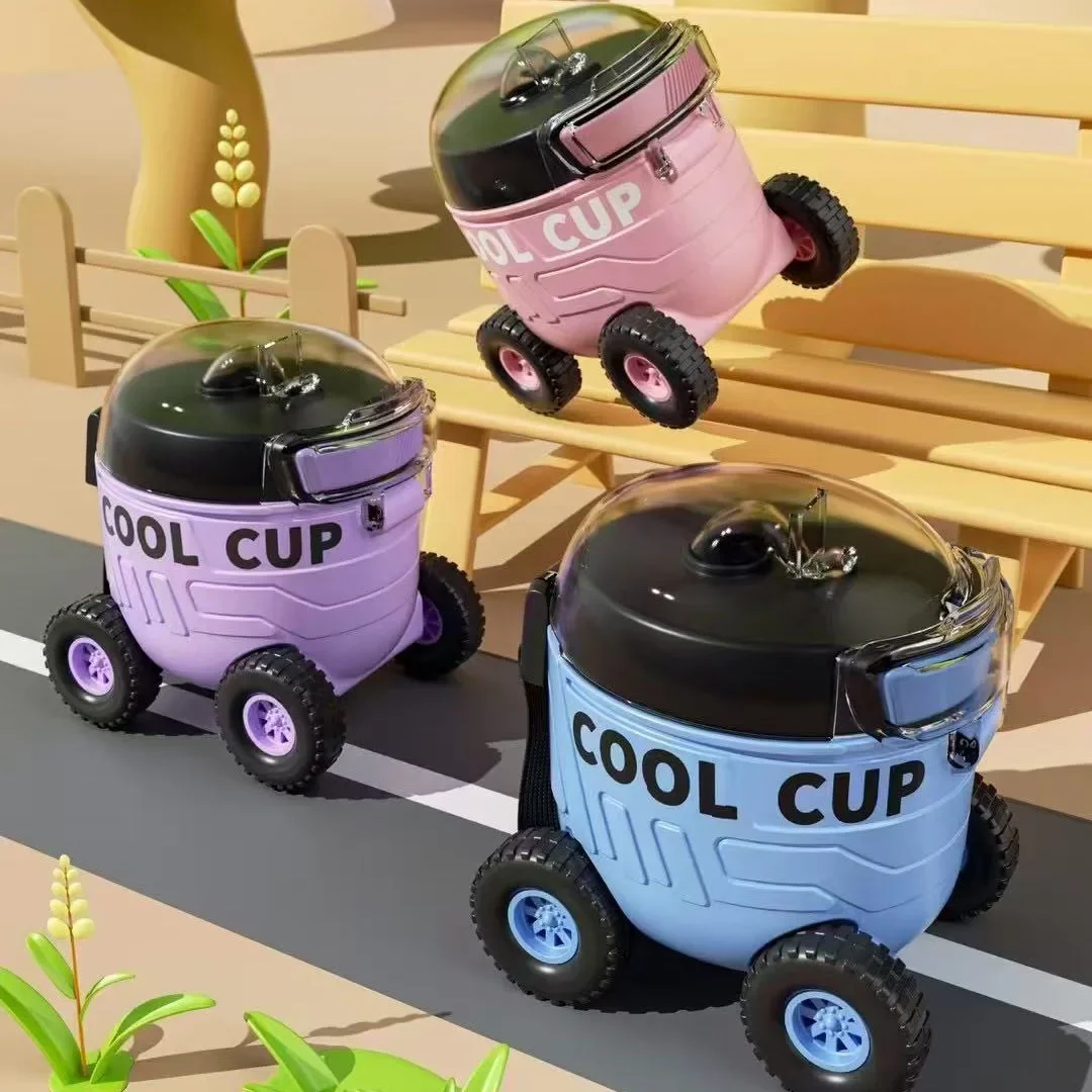 550ml Kids Racing Car Water Bottle Straw Cup with Leakproof Lid Cute Cross Country Vehicle Design for Children
